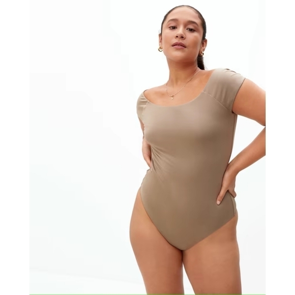 Everlane Bodysuit Women Large Brown Thong Off The Shoulder Supima Cotton Mocha - Picture 11 of 11